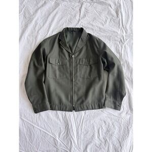 Vintage 1960s Olive Green Wool Blend Work Jacket Lightning Zip